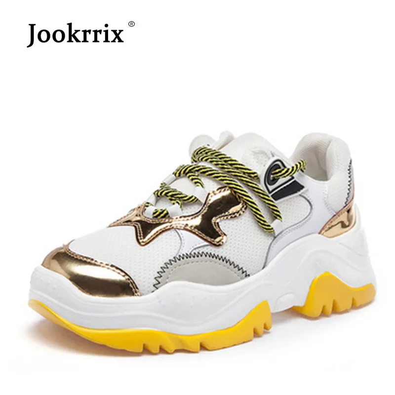 

Jookrrix 2018 Casual White Shoes Women Fashion Brand Platform Sneakers Lady Real Leather footware Female chaussure Breathable