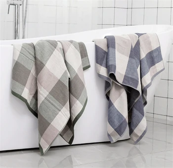 

70x140cm 100% Cotton Gauze Plaid Absorbent Home Hotel Bathroom Bath Towel Travel Beach Towels For Adult