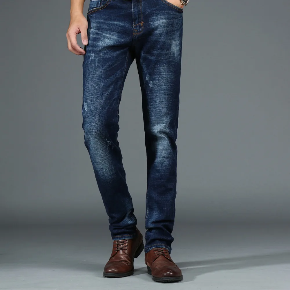 New Classic Solid Cotton Men's Jeans with Elastic Silm Skinny Jeans Men