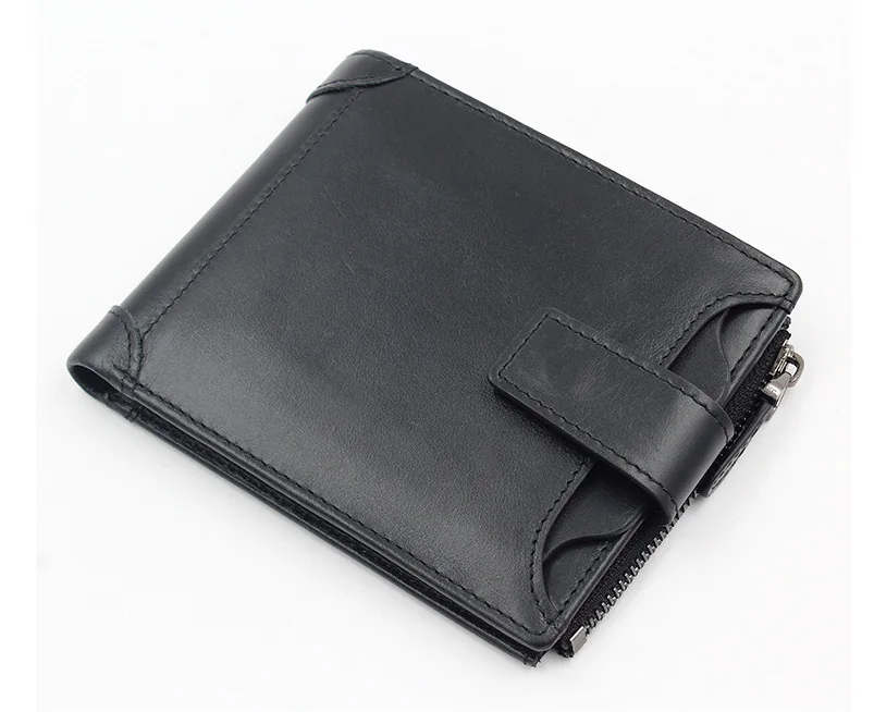 MJ Men's Genuine Leather Wallets Quality Male Short Wallet Real Leather Bi-Fold Wallet Card Holder Coin Purse Coffee Black Khaki (4)