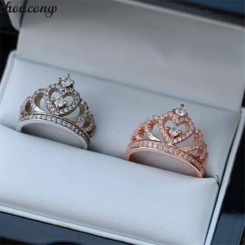 

choucong 2 colors Crown Ring 5A Zircon Stone 925 Sterling Silver Promise Engagement Wedding Band Rings for women Finger Jewelry