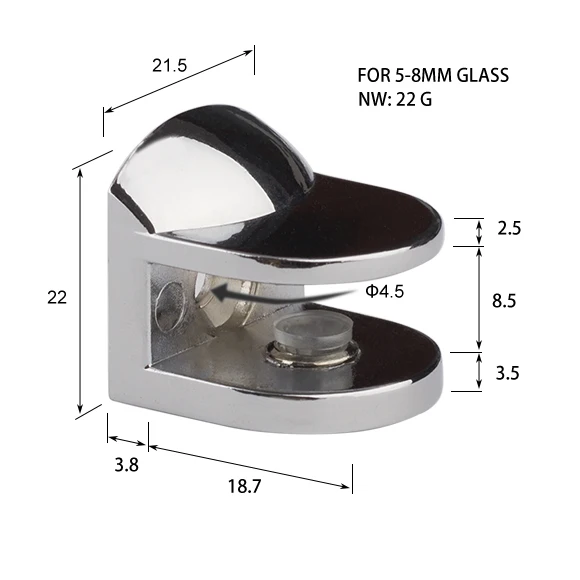 Zinc Alloy 5-8mm glass shelf support Heavy Duty glass holder silicon bumper