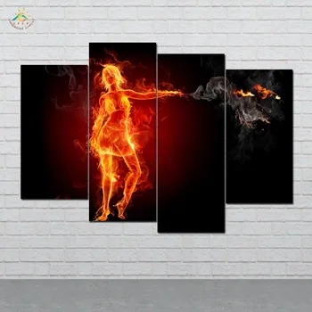 

Hot Babe on Fire Wall Art HD Prints Canvas Art Painting Modular Picture And Poster Canvas Painting Decoration Home 4 PIECES