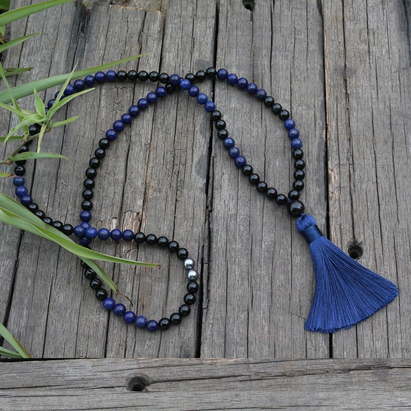 100% 8mm, 6mm, 4mm, Natural Beads, Lapis, Black Onyx, JapaMala, Yoga Necklace, Spiritual Jewelry, Meditation, 108 Mala Beads