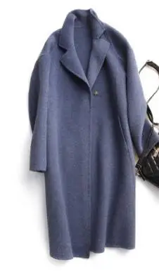 Зимняя женская куртка из натурального кашемира ручной работы Однотонное шерстяное пальто женский кашемировый плащ Элегантное длинное пальто - Цвет: blue