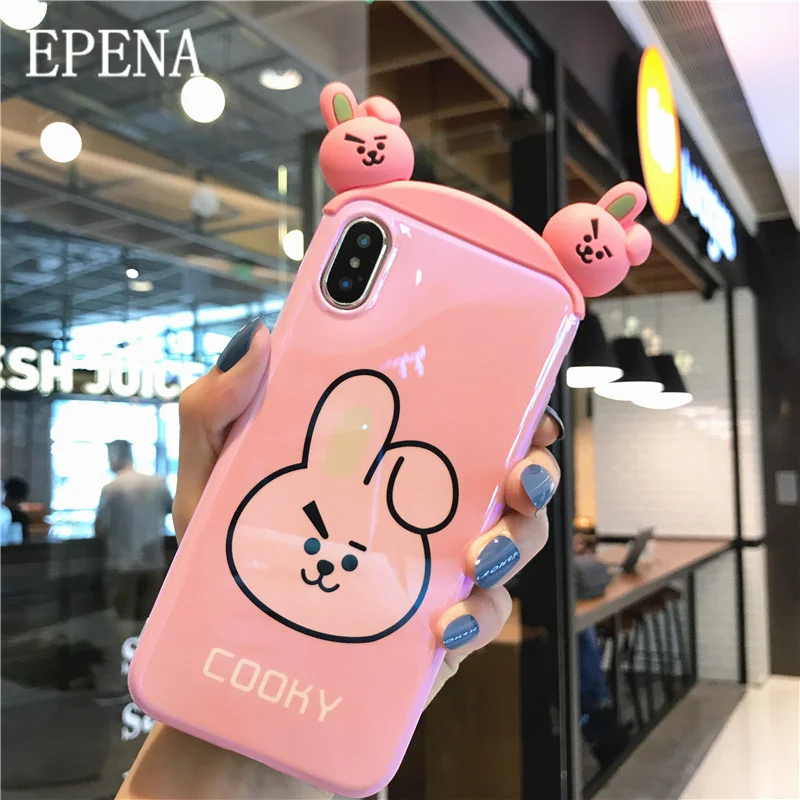 

3D Blue light Cover Case for iphone X XR XS Max Cartoon Little bear rabbit phone Cover cases for iphone 8 7 plus 6 6S Plus case
