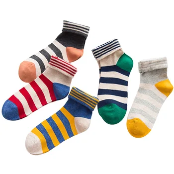 

Casual Socks Women Cotton Candy Color Striped Print Alcetines Standard Flanging Personality Lady's Mid Socks Soft