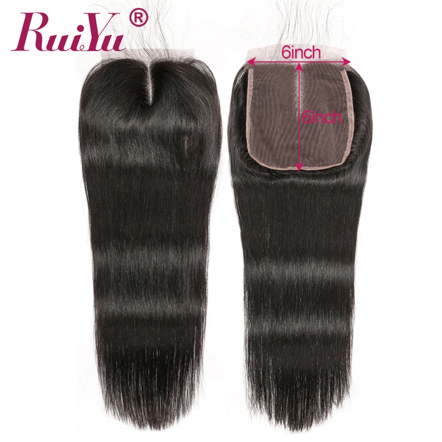RUIYU 6x6 закрытие шнурка бразильские прямые человеческие волосы швейцарское закрытие шнурка предварительно выщипанные с детскими волосами естественные волосы remy