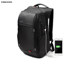 Kingsons de la marca mochila portátil de 15.6 pulgadas mochila portátil impermeable para hombres mujeres cargo usb externo ordenador bolsa antirrobo