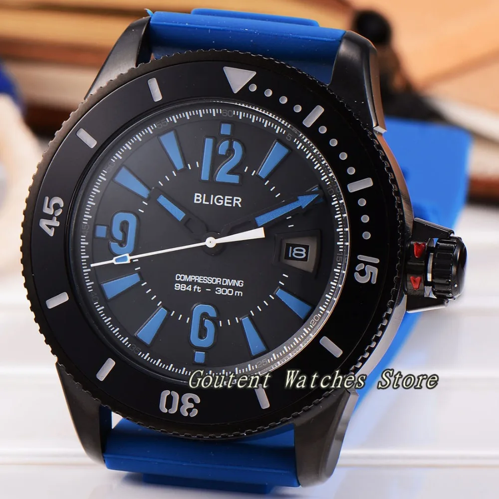 

43mm Bliger Black PVD Case Black Dial Automatic Movement Men's Watch