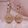 PATAYA New Big Pattern Hollow Long Earrings 585 Rose Gold Women Fashion Jewelry White Natural Zircon Carved Unique Drop Earrings ► Photo 3/6