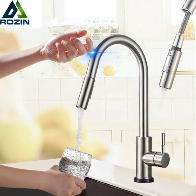 Best Offers Stainless Steel Touch Control Kitchen Faucet Pull Out Sensitive Kitchen Faucet Mixer Touch Sensor Kitchen Mixer Tap Lead-free 