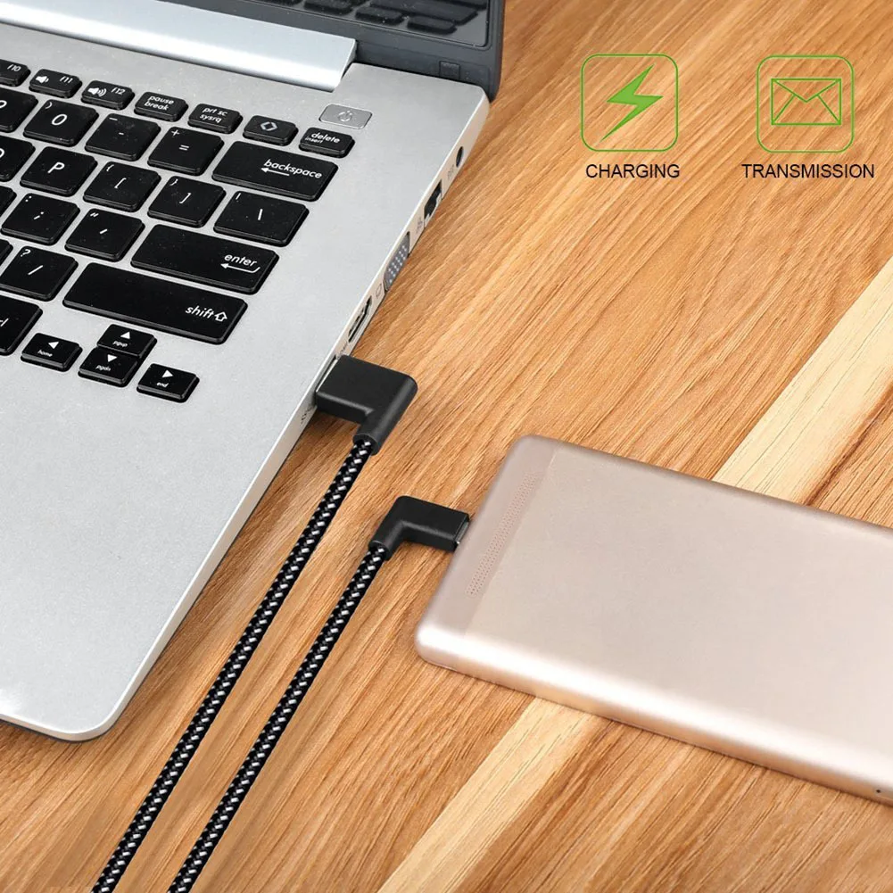 

GE88 Connect The Micro Usb Cable To Charge 90 -degree To The Right Angle Of The Black Nylon Braid Synchronization Data S