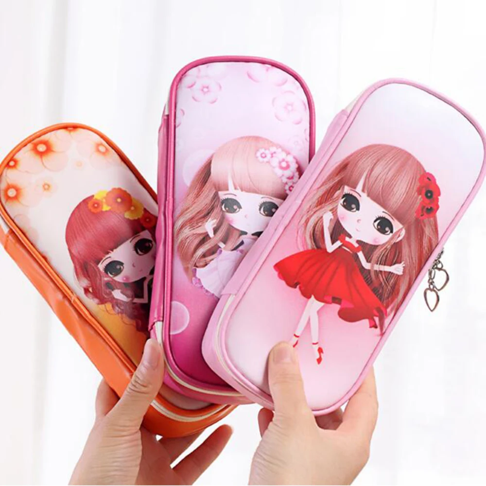 

kawaii Lovely Girls School Pencil Case Large Capacity PU Leathe Pencil Bag Cases For kids Students Pen Sack Stationery Supplies