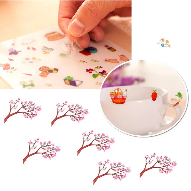 6 листов Kawaii альбом для стикеров Цветок Фрукты Diy стикеры для дневника украшения скейтборд ноутбук прозрачный клей ПВХ наклейка