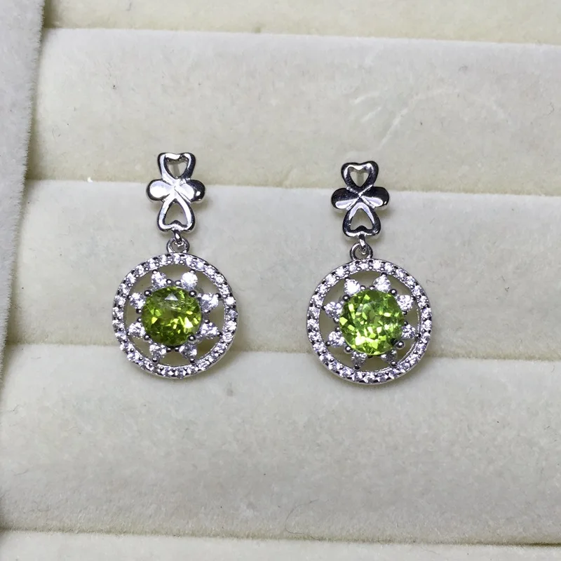 Image Haleigha 100% Genuine Peridot Earring Stud For Women 925 Sterling Silver Round Flower Design Daily Jewellry Best Gift For Her