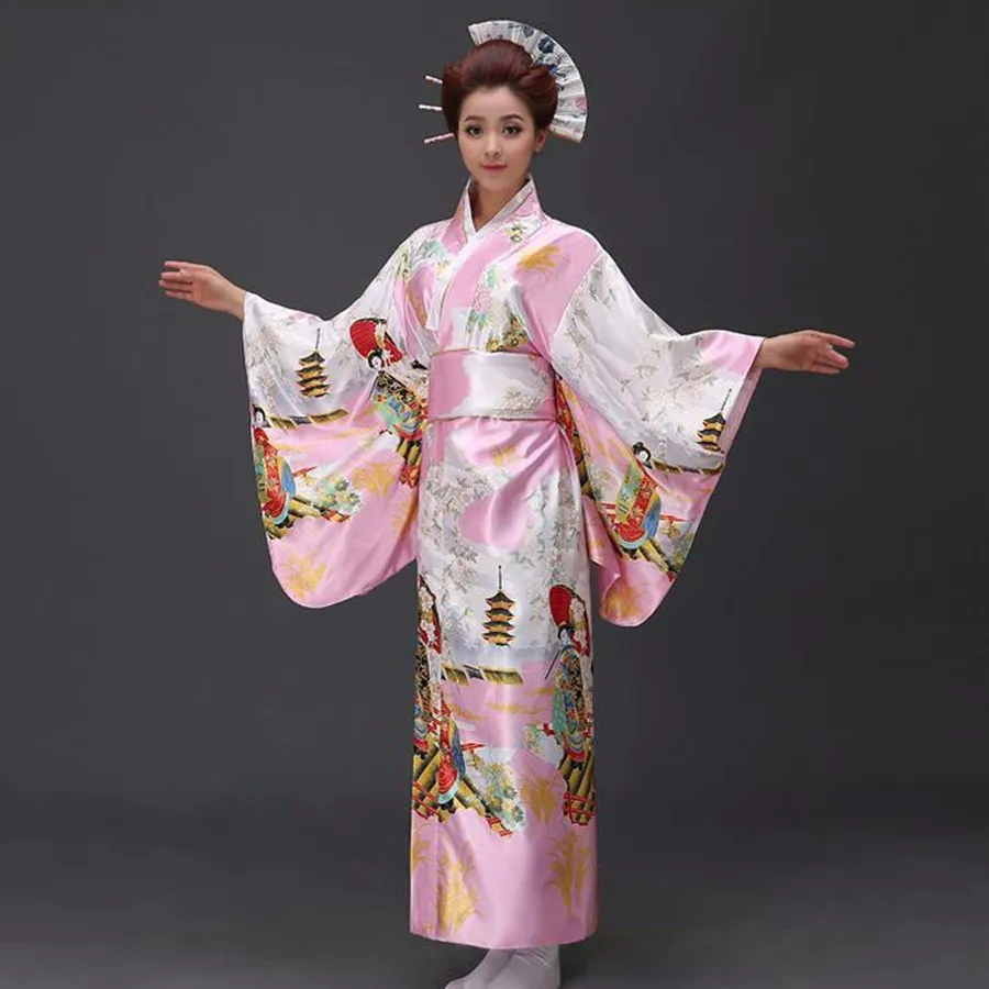 Модные Для женщин Цветочный кимоно сексуальная Романтический юката с Оби Винтаж вечерние платье японский Косплэй костюм один размер
