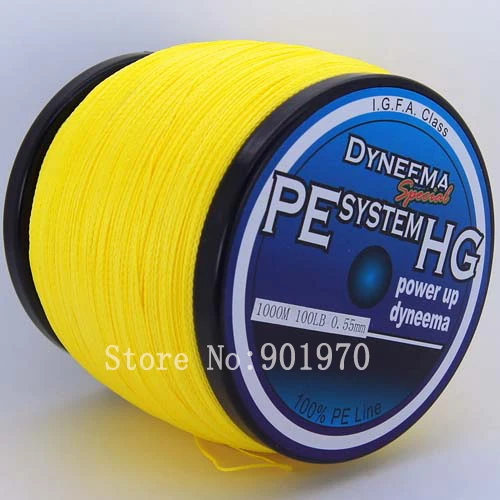 

free shipping fishing line 4strands 1000m 100lb yellow color 5pcs/lot .#