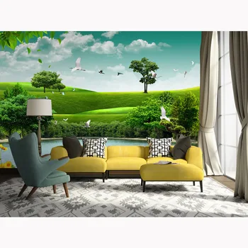

Landscape Wall Paper Nature Tree Leaves Birds Photo Wallpaper Mural 3D Living Room Bedroom Self Adhesive Vinyl / Silk Wallpapers