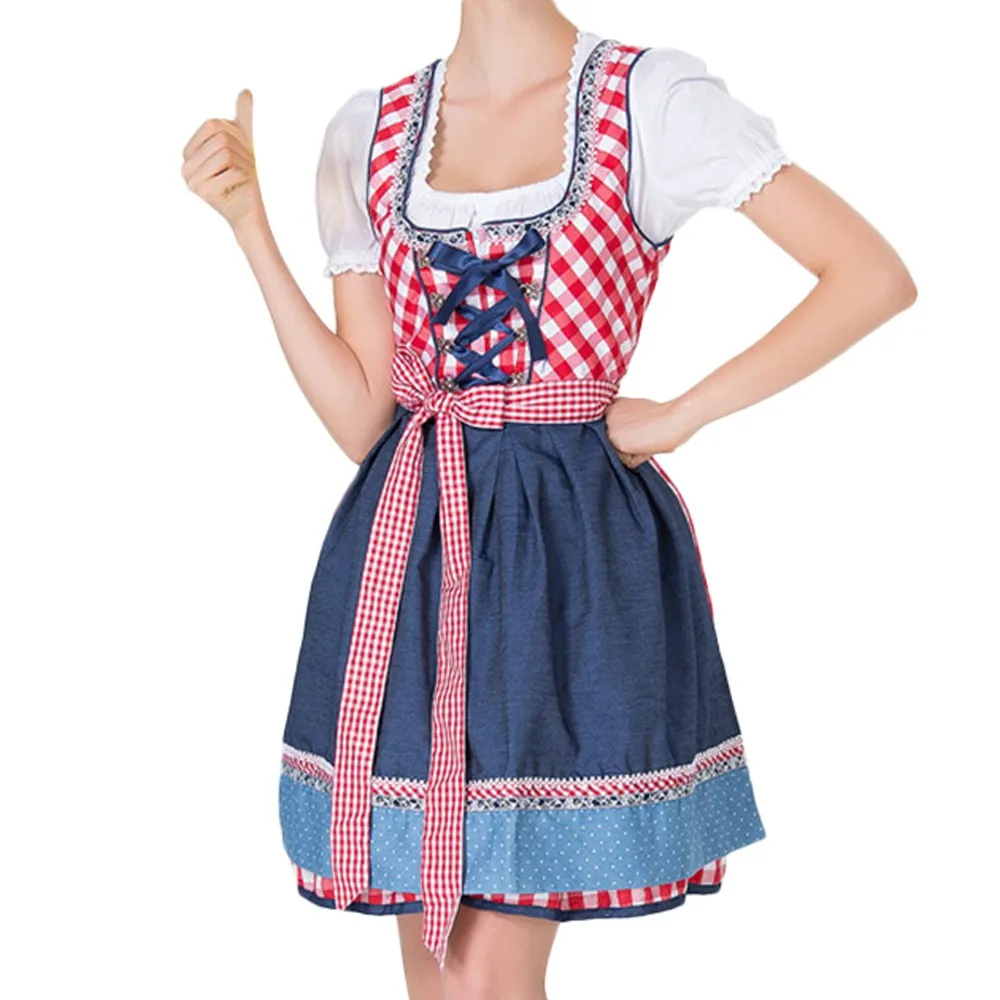 

Ladies Dress Bavaria Oktoberfest Costumes Maid Costume Front Lacing-Up Apron Mini Dresses Dirndl Cos Outfit For Women