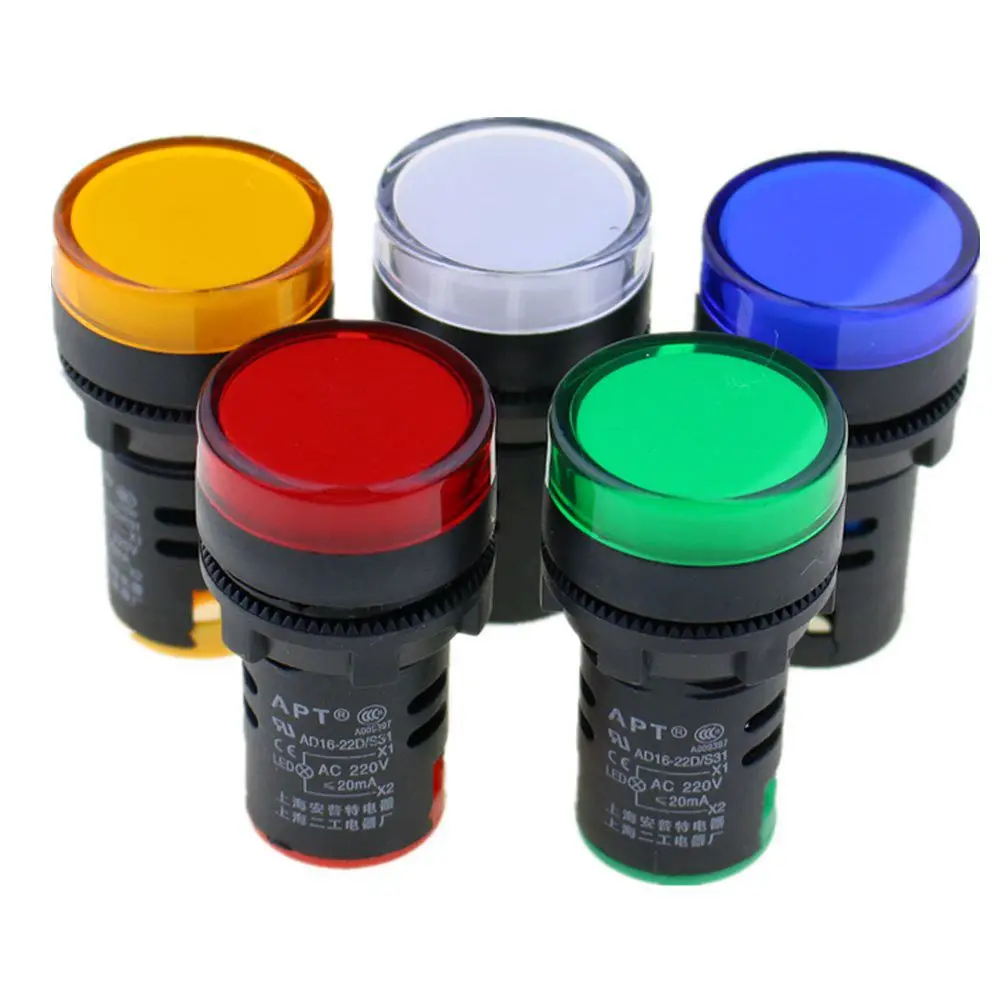 1PCS AC220V 22mm Panel Mount LED Power Indicator Pilot Signal Light