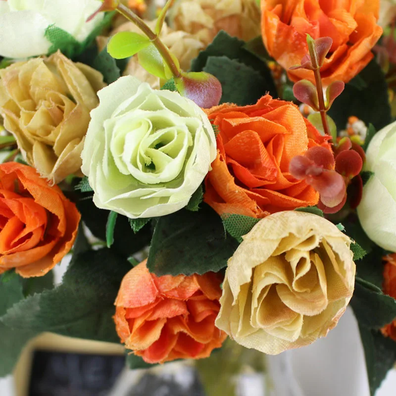 Flone Artificial Silk Rose Bouquet Fake Flowers Home Wedding Display Flower European Rose Small Bouquet Party Decoration (15)