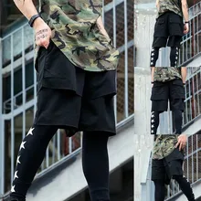 Мужские панк рок хип хоп Шорты Ленты хип хоп карго шорты Повседневная Уличная одежда эластичные шорты с множеством карманов для мужчин s черный