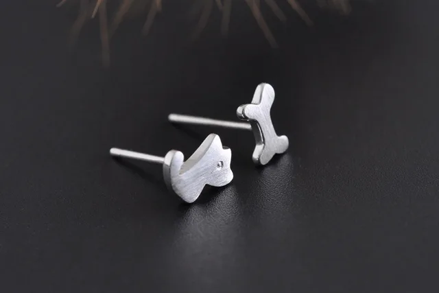 Aliexpress Online Ping For Electronics Fashion Home 925 Sterling Silver Jewelry Brushed Puppy Bone Asymmetrical Earrings Cute Dog Ye01