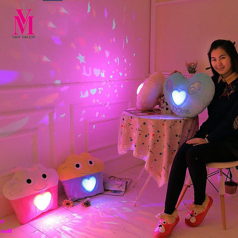 

Cartoon Colorful LED Light Projection Pillow LED Lights Pillow Light Projector Plush Toy Night Light Stars Toys Girls Gift