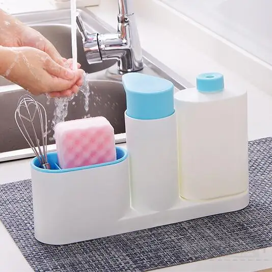 

Kitchen Washing Sponge Storage Shelf Sink Detergent Soap Dispenser Storage Rack