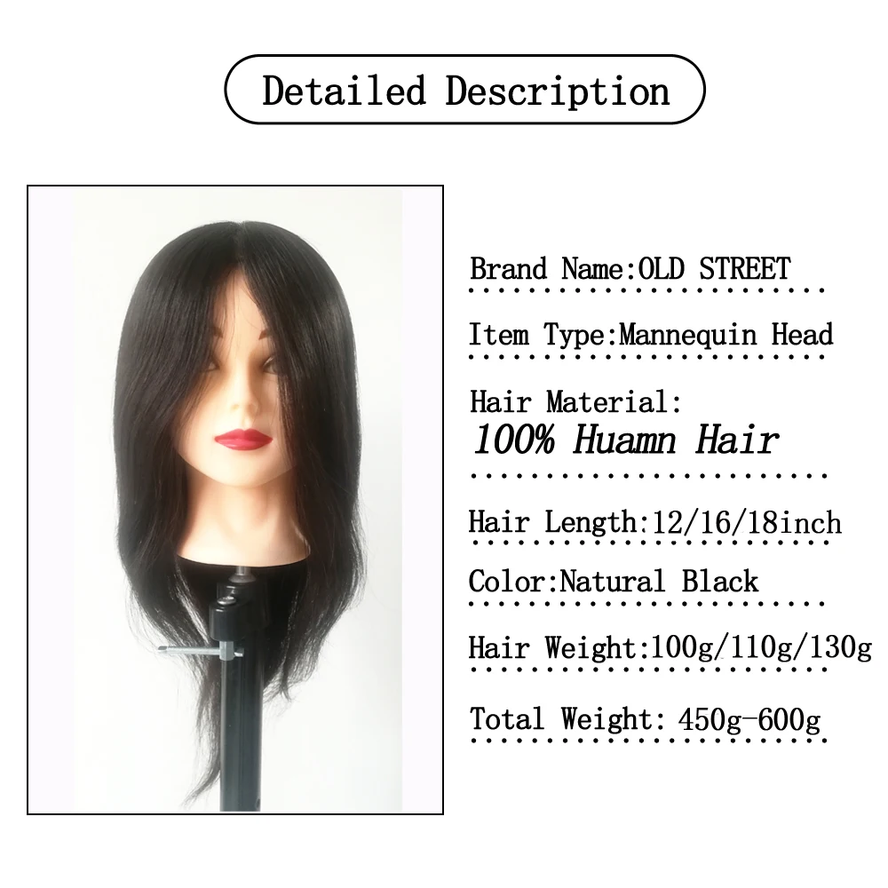  16inch Mannequin Head Straight 100% Human Hair Hairdresser Training Perm Bleaching Dyeing Haircut M