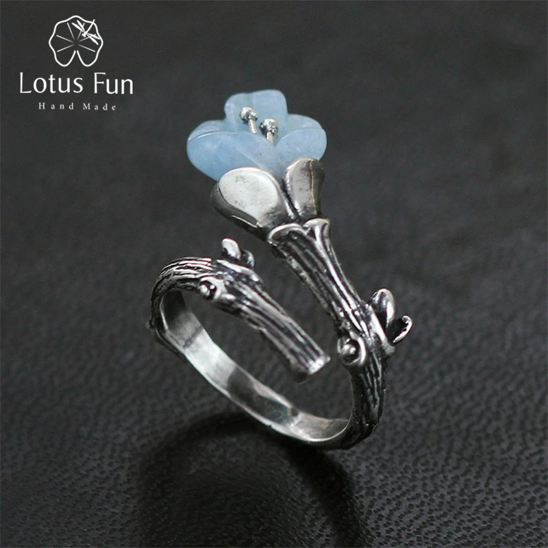 

Lotus Fun Real 925 Sterling Silver Natural Stone Creative Handmade Designer Fine Jewelry Gracious Magnolia Female Rings Bijoux