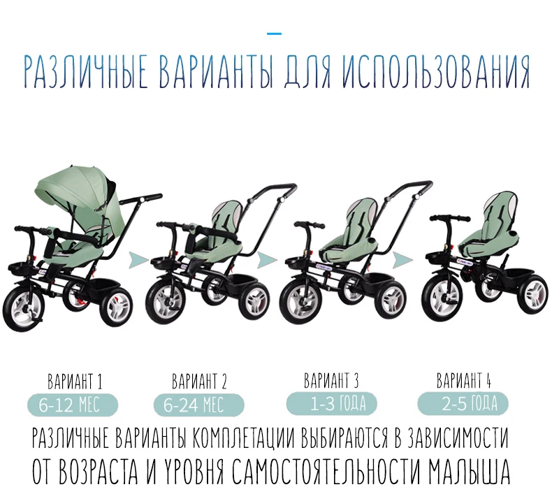 Многофункциональная детская тележка Voondo, детская езда на трехколесном велосипеде, может сидеть, может лежать, сиденье можно поворачивать, складная Коляска