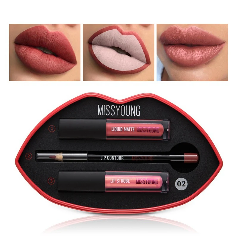 

3pcs Lips Set Lipstick Pencil Matte Velvet Lips Pigment Lipstick Long Lasting Lipliner Pencil Pen Makeup Cosmetics Beauty
