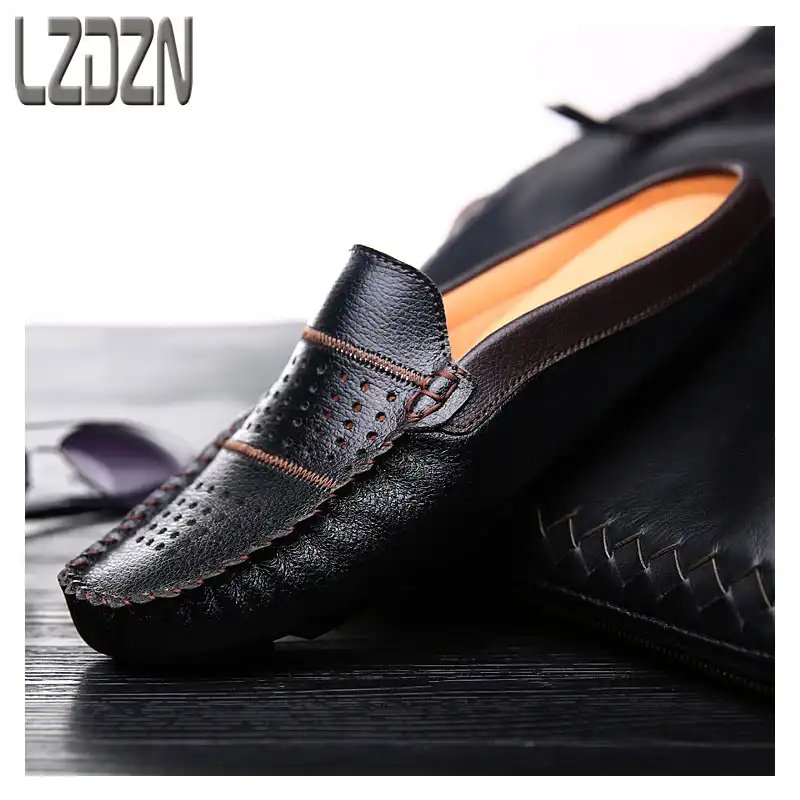 mens leather backless slippers