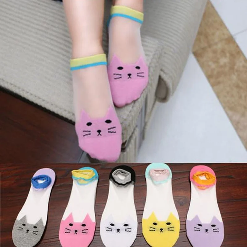 

1 Pair Hot Kitten Socks Summer Women Cartoon Cotton Bottom Invisible Breathable Comfort New Design Socks