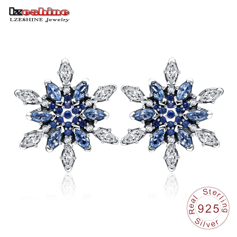 

LZESHIN Christmas Gift Snowflower AAA Zircon Earrings Stud 925 Sterling Silver Nickel Free Wholesale Jewelry PSER0071-B