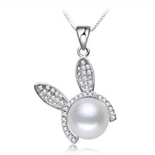 2015 Joyería de Moda Collar de Perlas Naturales de Agua Dulce Conejo De La Perla Plata de Ley 925 Collar de La Joyería Colgante Para Las Mujeres