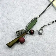 New Wood Pendant Long Necklace Geometric Tassel Design Sweater Necklace Leather Rope Chain Fashion Jewelry Clothes Accessories