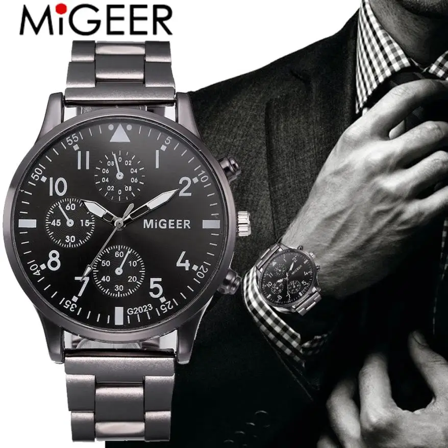 Часы мужские модные спортивные военные кварцевые часы мужские s часы MIGGER брендовые роскошные стальные Бизнес водонепроницаемые часы Relogio# D