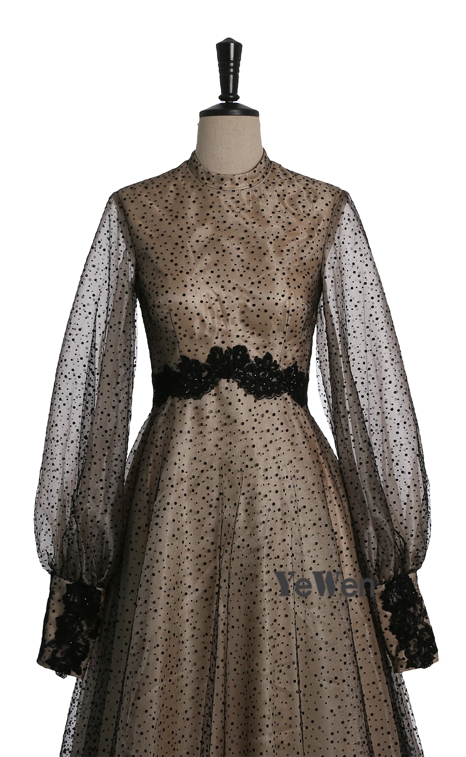 Мусульманское вечернее платье черного цвета шампанского с длинным рукавом, кружевное платье для выпускного вечера, элегантные вечерние платья для женщин YW8023