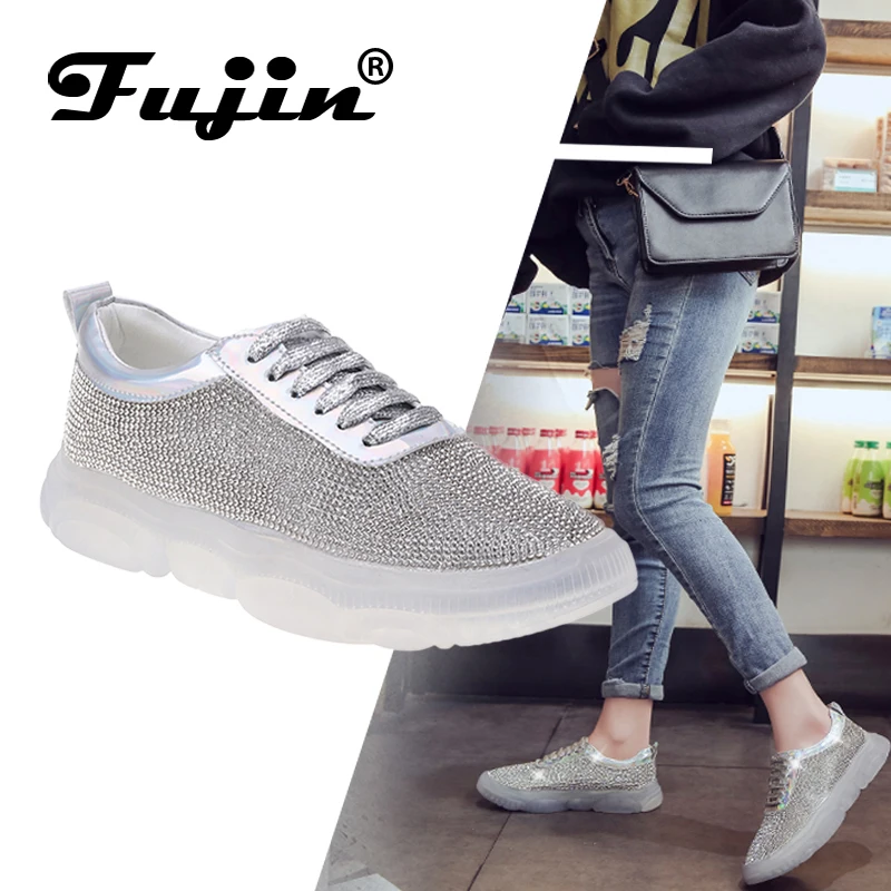 

Fujin Brand 2019 Spring and Summer Fashion Casual Shoes Flat Shoes Blingbling Rhinestones Set with Dazzling Ladies Shoes