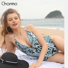 Charmo Womens Monokini 2019 new V-Neck One Piece Swimwear Print Bathing Suit Deep Plunge Padded Sexy Swimsuit Monokini palm print backless plunge padded one piece bathing suit