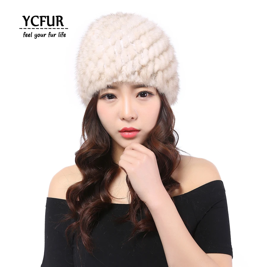 YCFUR Winter Women Hats Warm Soft 4 colors Genuine Mink Fur Female Beanies Hats Real Mink