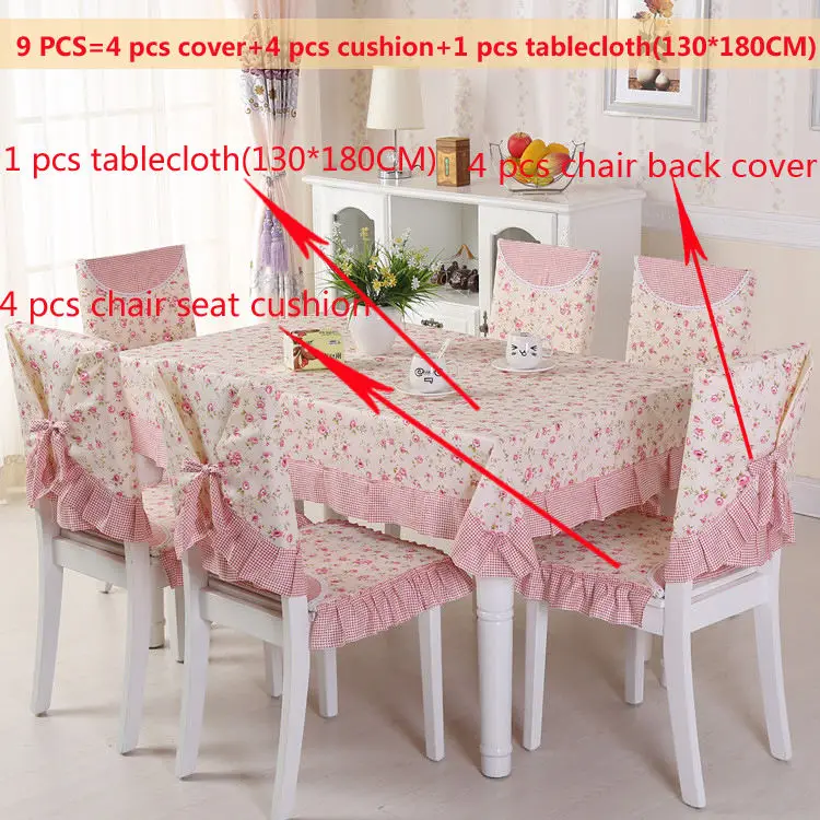 Print Dinning Tablecloth Cotton Cloth Fabric Table Cloth Chair Cover Chair Cushion Set Household Decoration Tea Table Cloth - Цвет: Green 9pcs-130x180cm