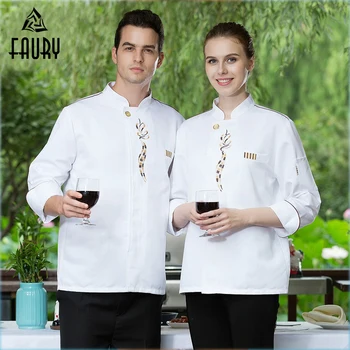 

Chef Jackets Men Women Single Breasted Embroidery Floral Long Sleeve Restaurant Bakery Kitchen Cooking Wear Uniforms & Aprons