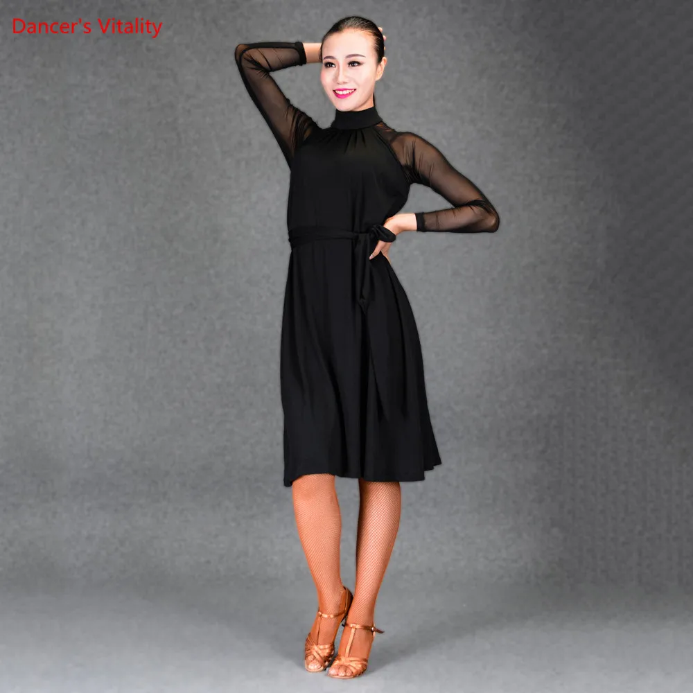 

Women Latin Dance Dress Gauze Splicing Black Milk Silk Loose Dresses For Women Rumba Samba Dance Stage Performance Costume
