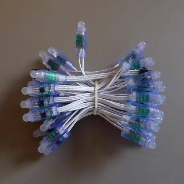 

18AWG wire 50pcs/string DC5V 12mm WS2811 addressable RGB led smart pixel node,with all WHITE wire,IP68 rated