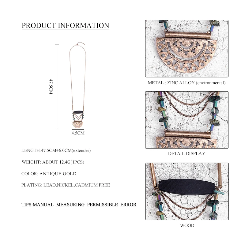 Дикое и свободное винтажное геометрическое длинное ожерелье Колье женское Ретро Открытое металлическое ожерелье с подвеской Деревянный воротник ювелирные изделия