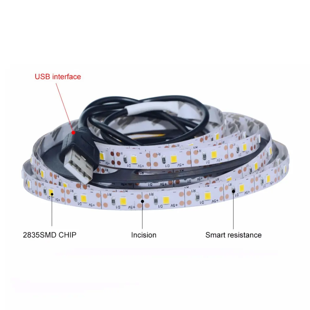 DC5V светодиодная гирлянда с usb портом 50 см 1 м 2 3 4 5 USB Светодиодная лента лампа SMD 2835